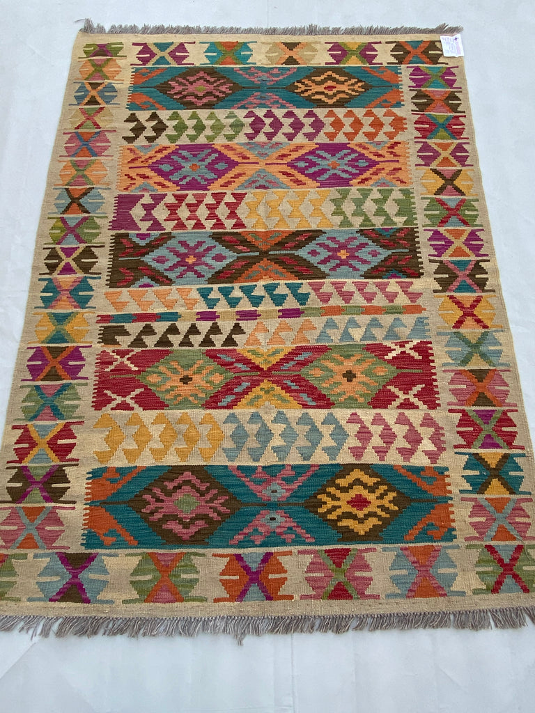 5' x 6' Multi-Color Red Kilim Rug K-104