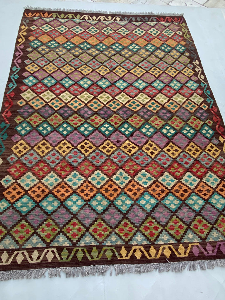 5 x 8 Multi-Color Brown Kilim Rug K-124