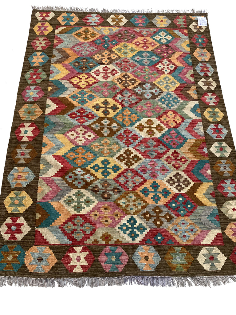 5 x 8 Multi-Color Light Brown Kilim Rug K-91