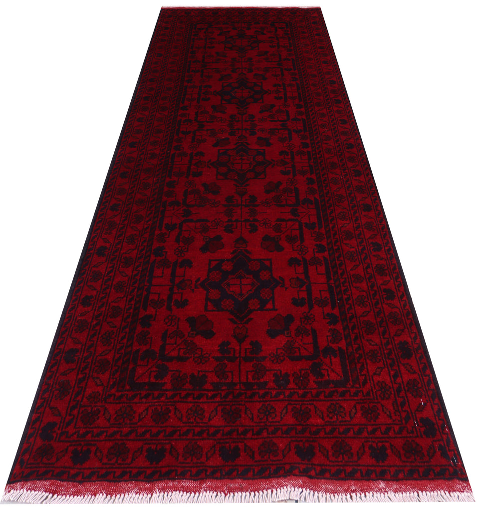 2.7 x 6.6 Dark Red Afghan Khal Mohammadi Rug Ethnic Tribal Runner Rug PK50