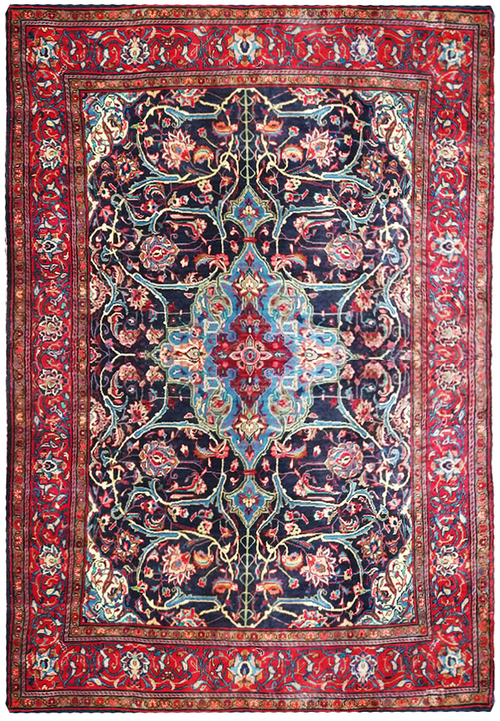 7 x 11 Persian Sarouk Esfahan Traditional rug Navy Blue #5291