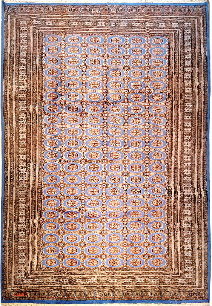 7 x 11 ICE BLUE JALDAR BOKARA RUG FINE HANDMADE WOOL RUG #5309