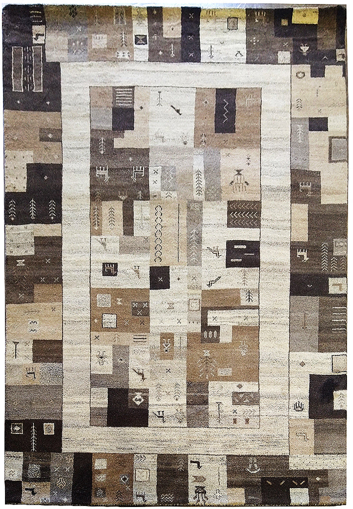 7 x 10 GABBEH RUG THICK WOOL PILE BEIGE BROWN #5317