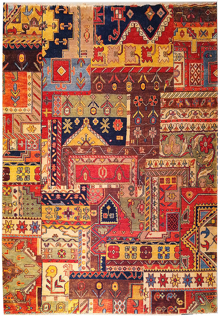 7 x 11 Patch work Rug Natural Wool Multi colors #5372