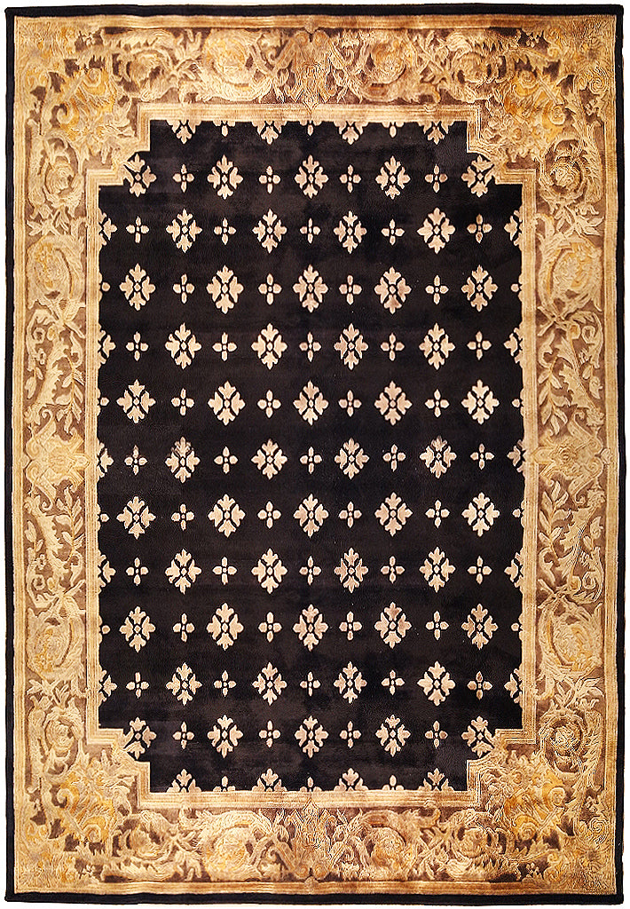 8' x 10' Contemporary Handmade Tibbet Wool Rug BLACK & Gold #5411