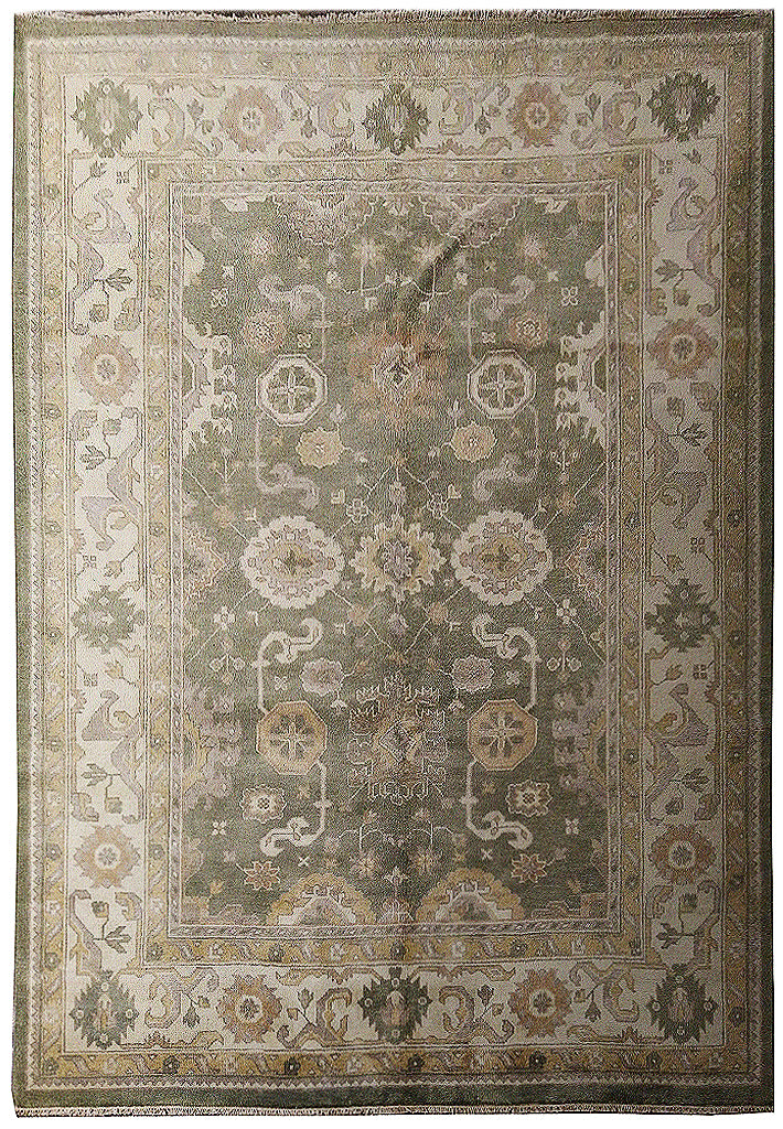 8.3 x 10.1 Sage Green New Oushak Hand-knotted Wool Rug Sage Green F-5525