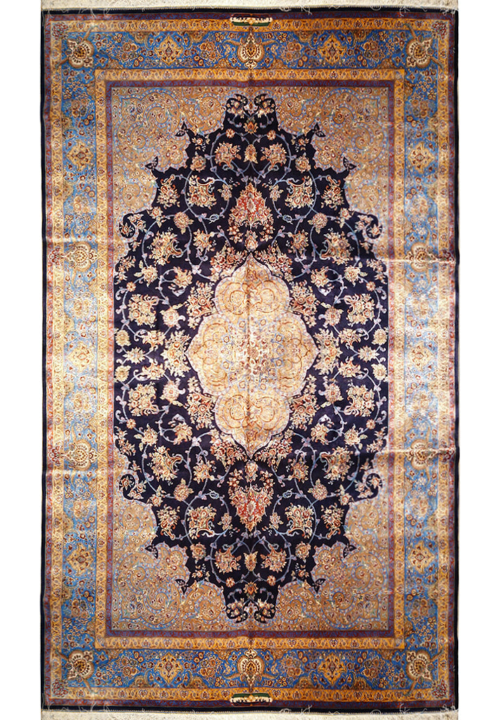6' x 9' Navy Blue Turkish Bamboo Silk Rug #F-5561