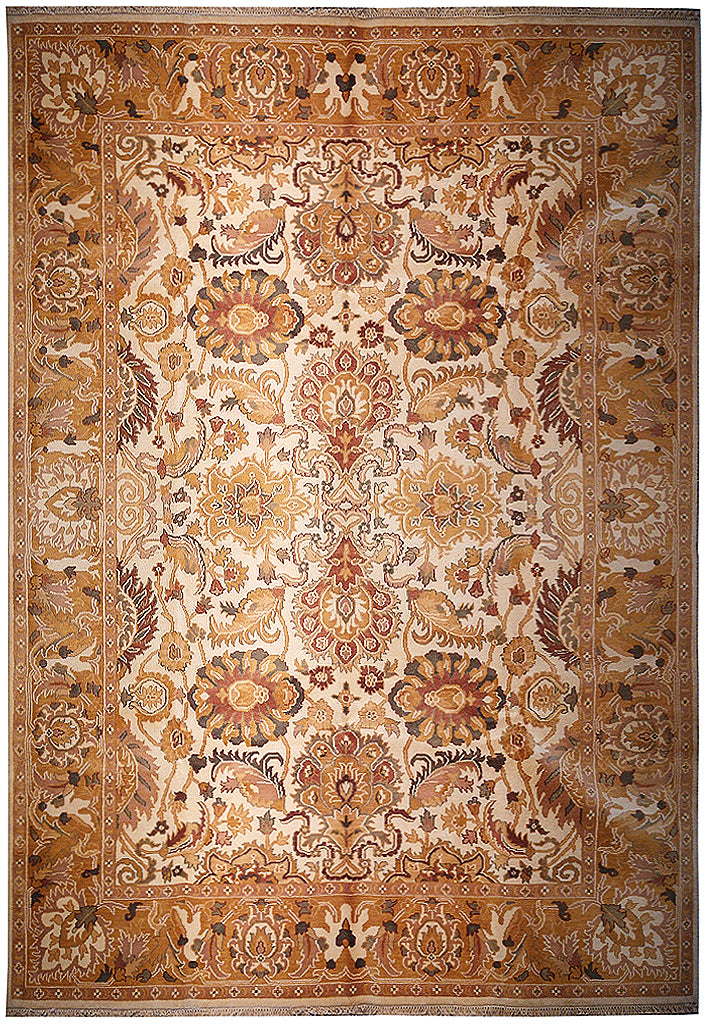 9.0 x 12.3 Ivory, Army Honey Brown Wool New Rug #F-5581