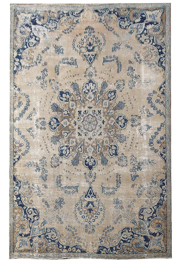 6.2 x 8.10 Vintage Turkish Rug KHAKI TAN F-5587