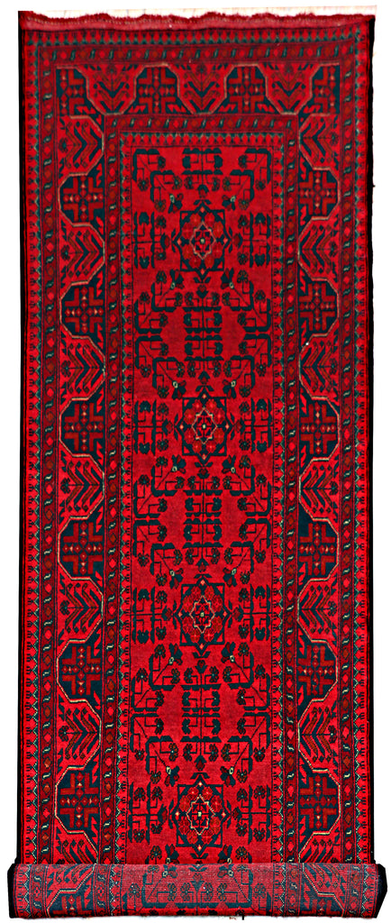 2.9 x 9.7 Dark Red Afghan Khal Mohammadi Rug Ethnic Tribal Rug PK72