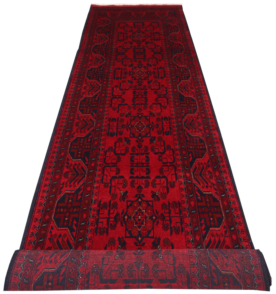 2.9 x 9.7 Dark Red Afghan Khal Mohammadi Rug Ethnic Tribal Rug PK72