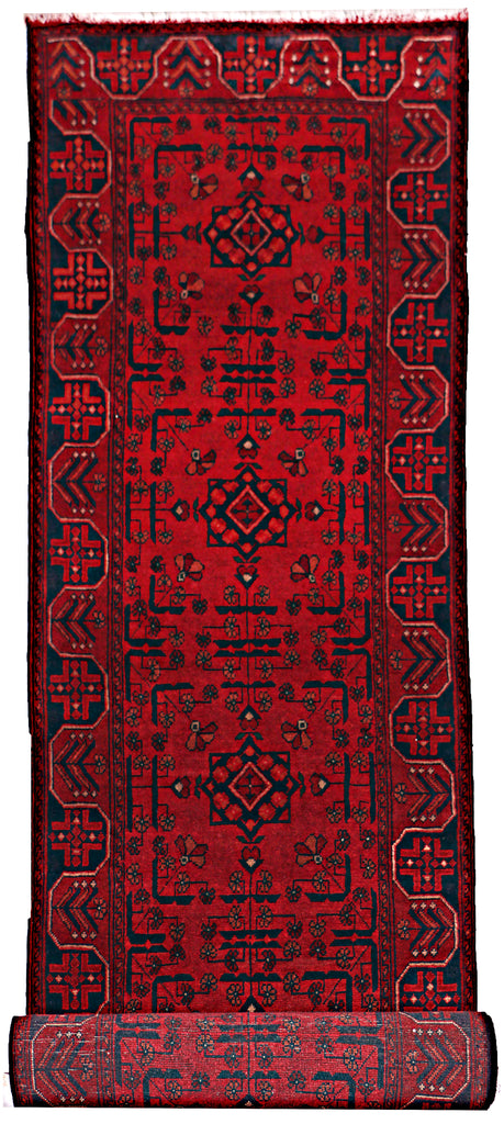 15 FOOT HALLWAY RUNNER 3' x 15' Dark Red Afghan Khal Mohammadi Rug Ethnic Tribal Rug PK73