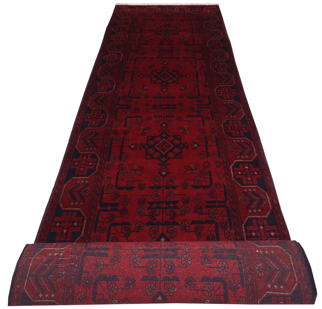 15 FOOT HALLWAY RUNNER 3' x 15' Dark Red Afghan Khal Mohammadi Rug Ethnic Tribal Rug PK73