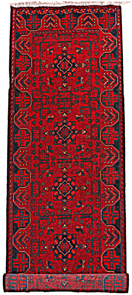 2.11 x 9.4 RUNNER Dark Red Afghan Khal Mohammadi Rug Ethnic Tribal Rug PK76
