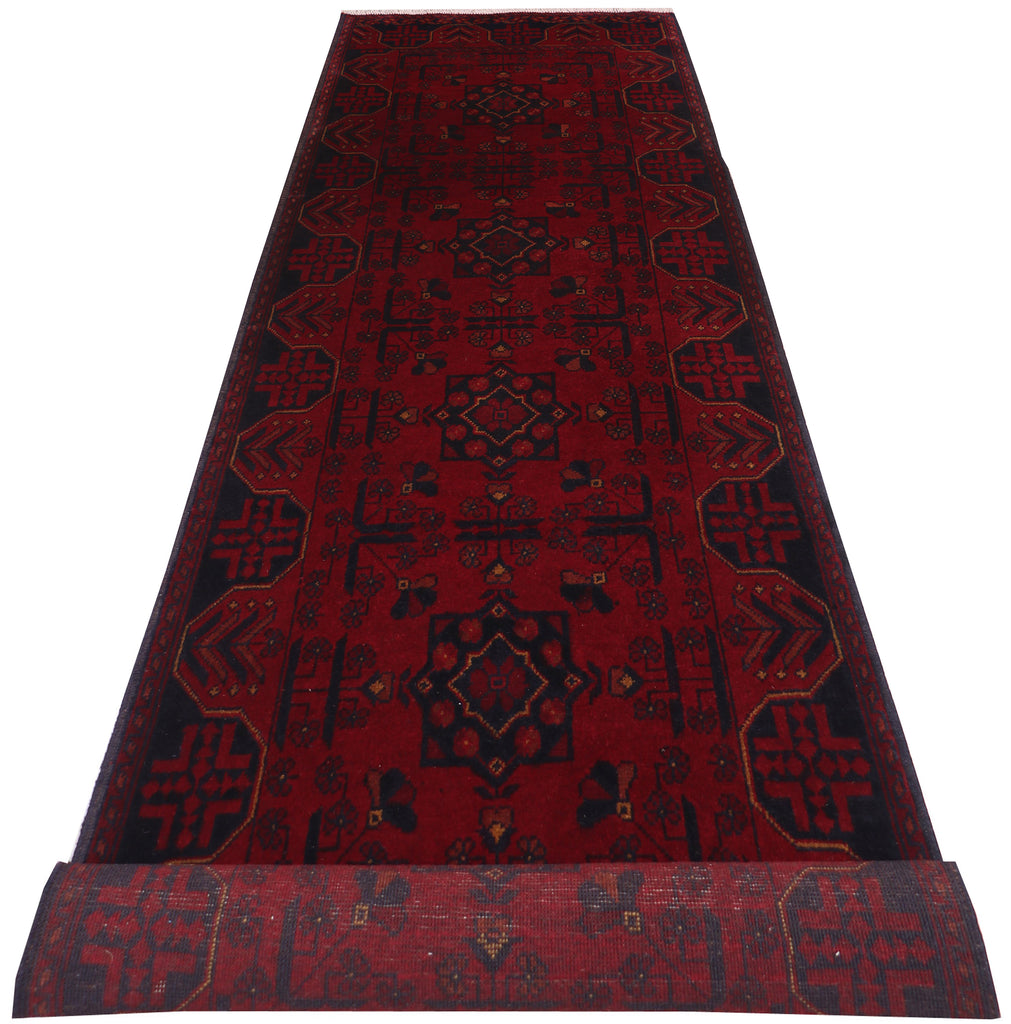 2.11 x 9.4 RUNNER Dark Red Afghan Khal Mohammadi Rug Ethnic Tribal Rug PK76