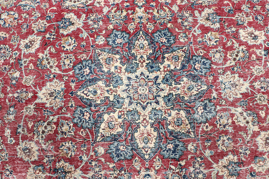 8.2 x 11.1 Persian Vintage Hand-knotted Rug Faded Blue Red Pre-Owned Evenly Worn Low pile PK95
