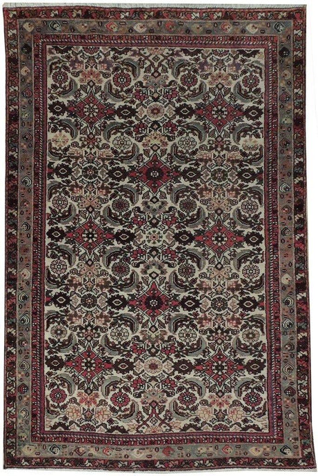 Fascinating 4x7 Authentic Hand Knotted Semi-Antique Persian Herati Rug - Iran - bestrugplace