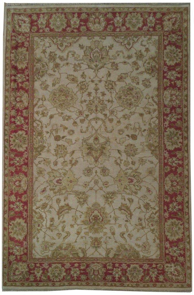 6 ' x 9 ' Beige & Red Flowers Agra Rug - bestrugplace