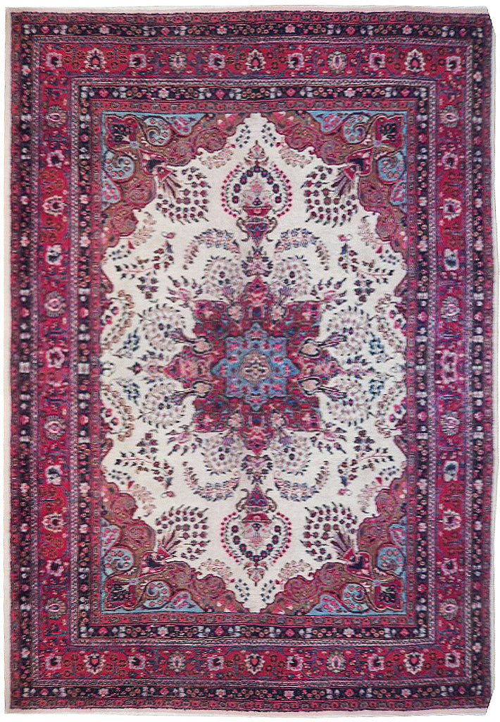 7.11 x 10.10 Ivory Semi-Antique Persian Sarouk Rug 71942