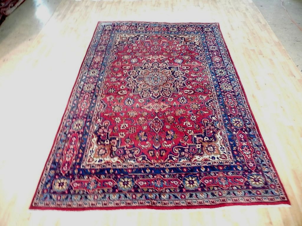 6.8 x 9.10 Red Semi-Antique Persian Mashad Rug 72087
