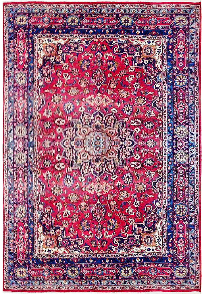 6.8 x 9.10 Red Semi-Antique Persian Mashad Rug 72087