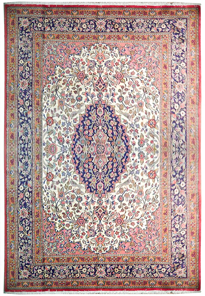 6.11 x 10.4 Ivory Fine Persian Qum Rug KORK WOOL 72300