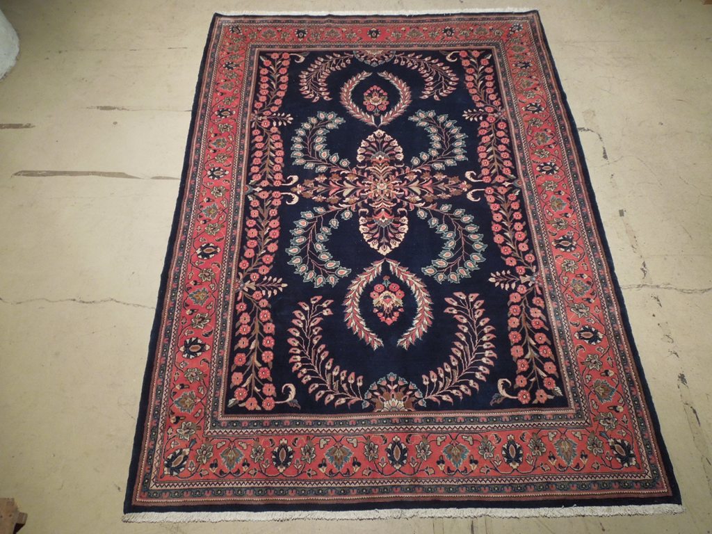 7.2 x 10 Navy Blue Fine Persian Lilihan Sarouk Rug 72317