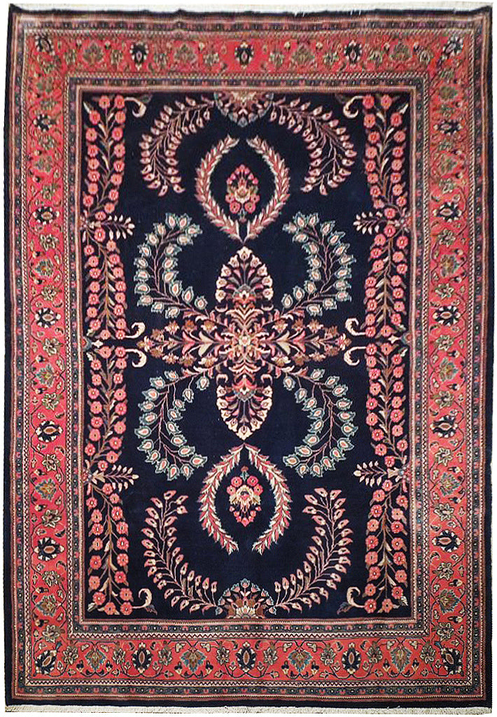 7.2 x 10 Navy Blue Fine Persian Lilihan Sarouk Rug 72317