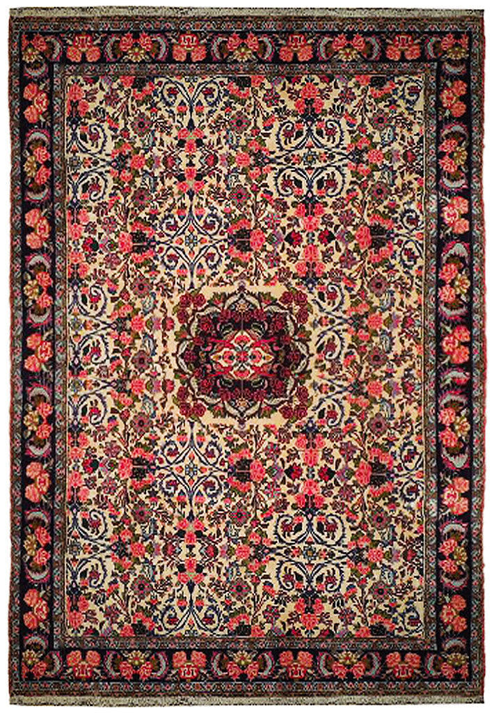 6.6 x 10.4 Ivory Fine Persian Floral Bijar Rug 72324