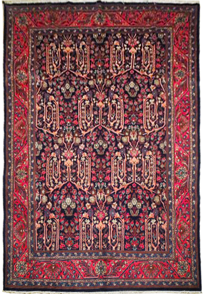 7 x 10 Navy Blue Fine Persian Sarouk Bijar Rug 72326