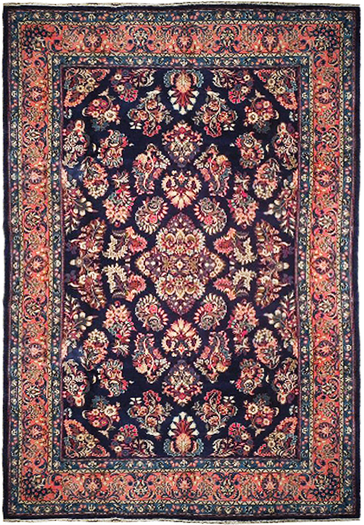 6.7 x 10.7 Midnight Blue Fine Persian Sarouk Rug 72334