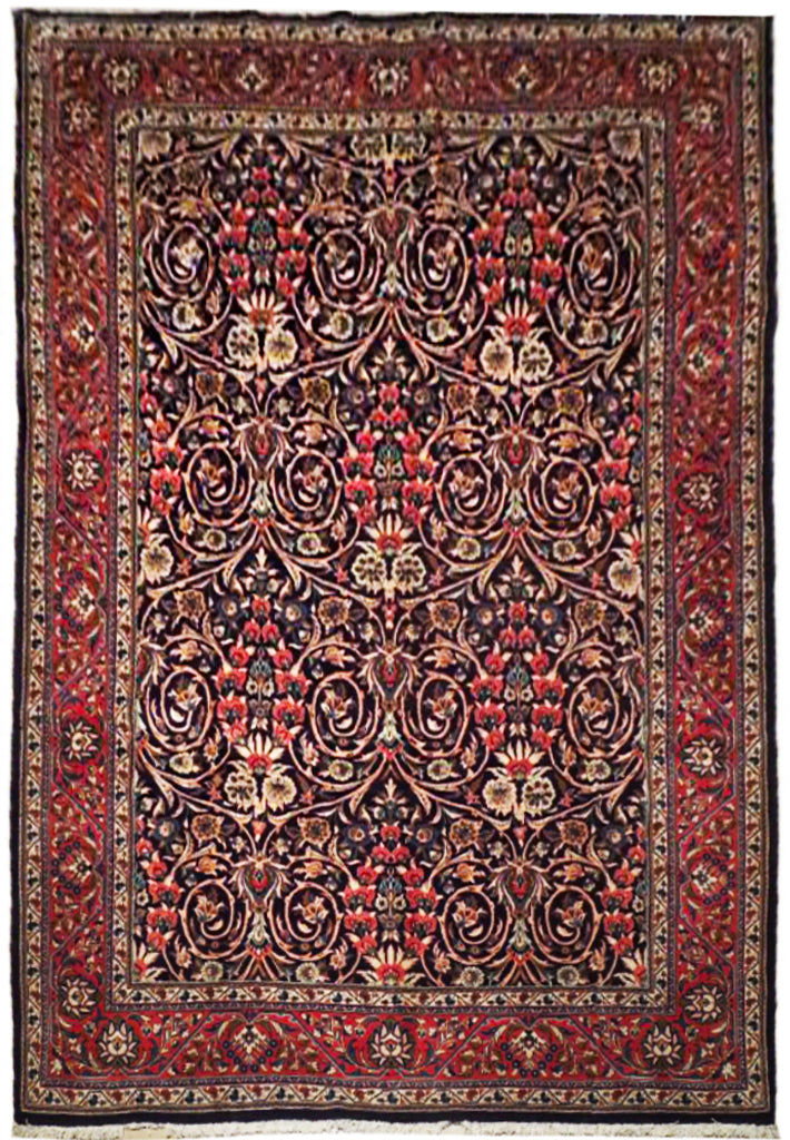 7.3 x 10 Navy Blue Fine Persian Sarouk Rug Kork Wool 72335