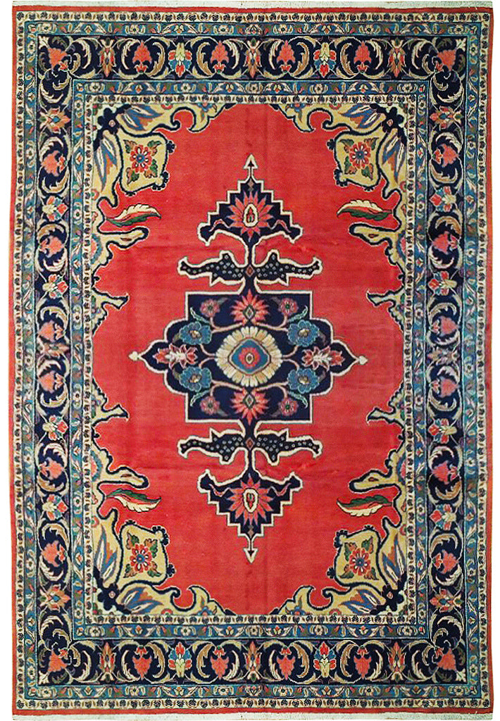 7 x 10.5 CORAL Red Fine Wool Persian Sarouk Rug 72348