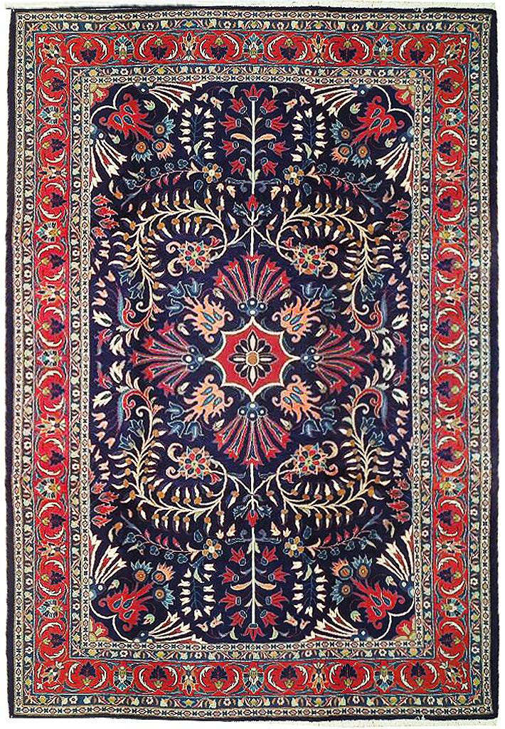 6.9 x 10 Navy Blue Fine Persian Lilihan Sarouk Rug 72369