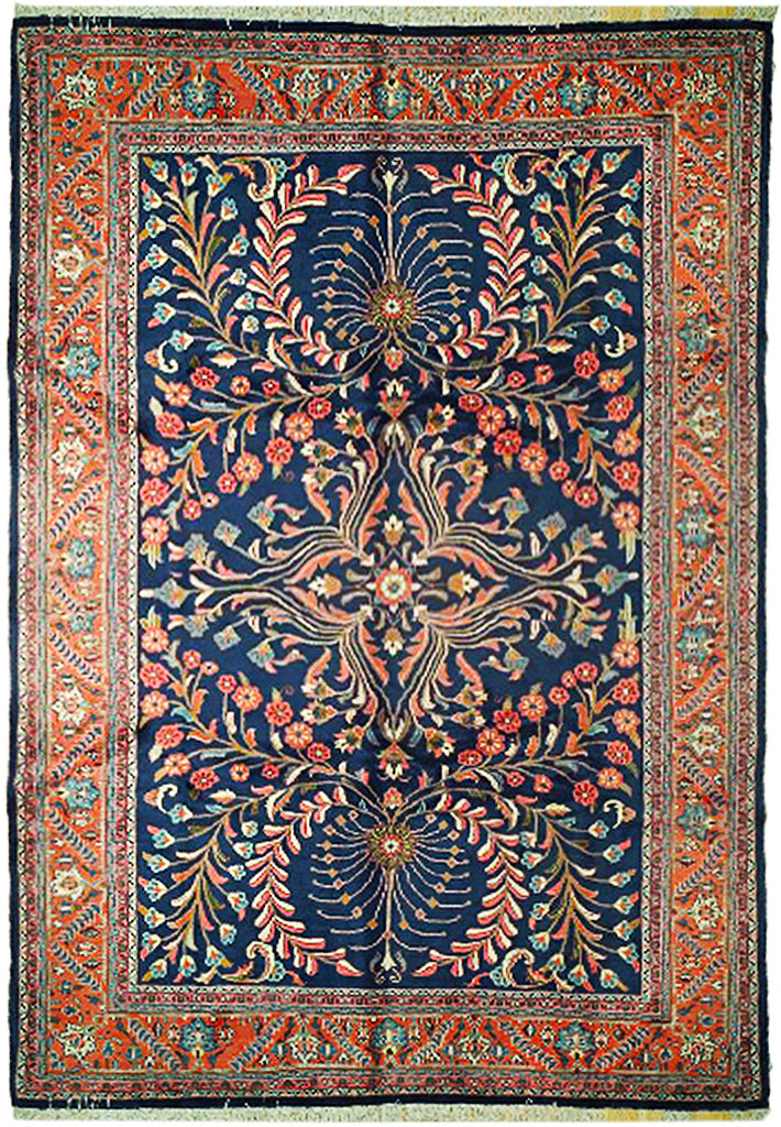 7.2 x 10.6 Navy Blue Persian Lilihan Sarouk Rug 72385