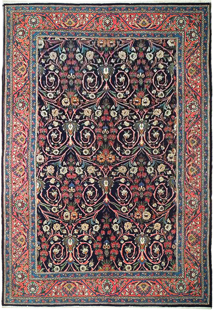 7.3 x 10.4 Midnight Blue Pink Fine Persian Sarouk Rug 72400