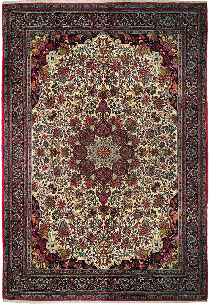7 x 10.7 Ivory Fine Persian Floral Bijar Rug 72408