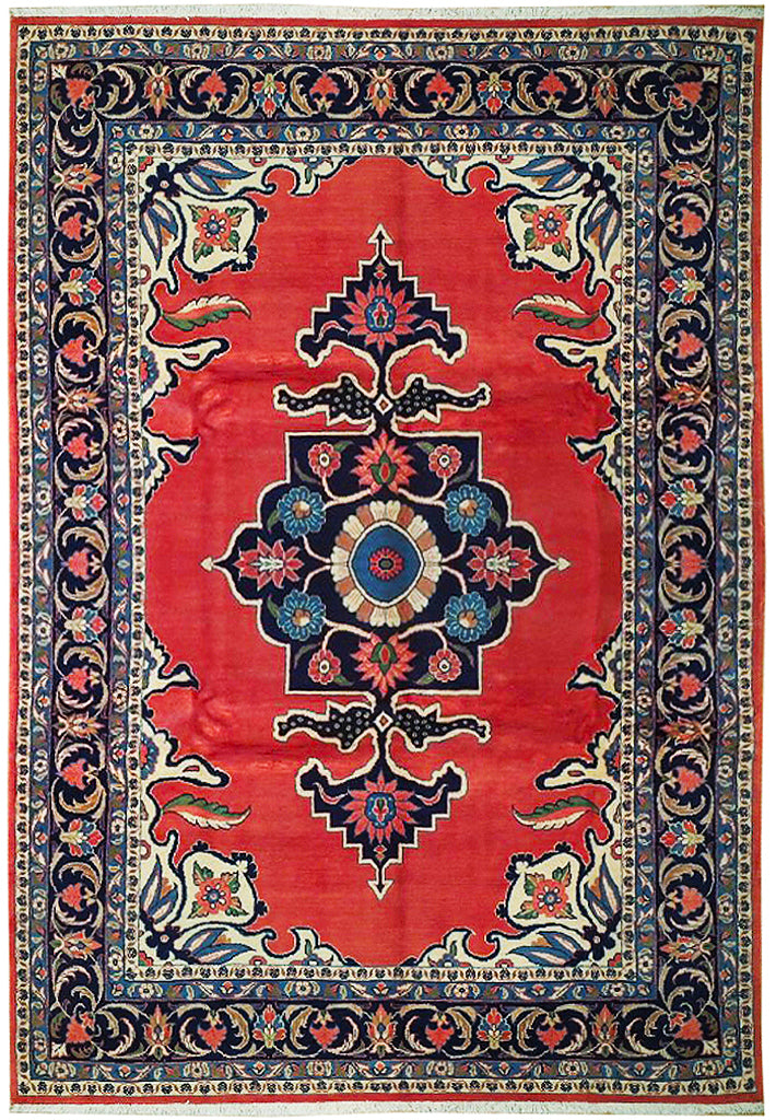 7 x 10.8 Persian Sarouk Rug CORAL RED 72410