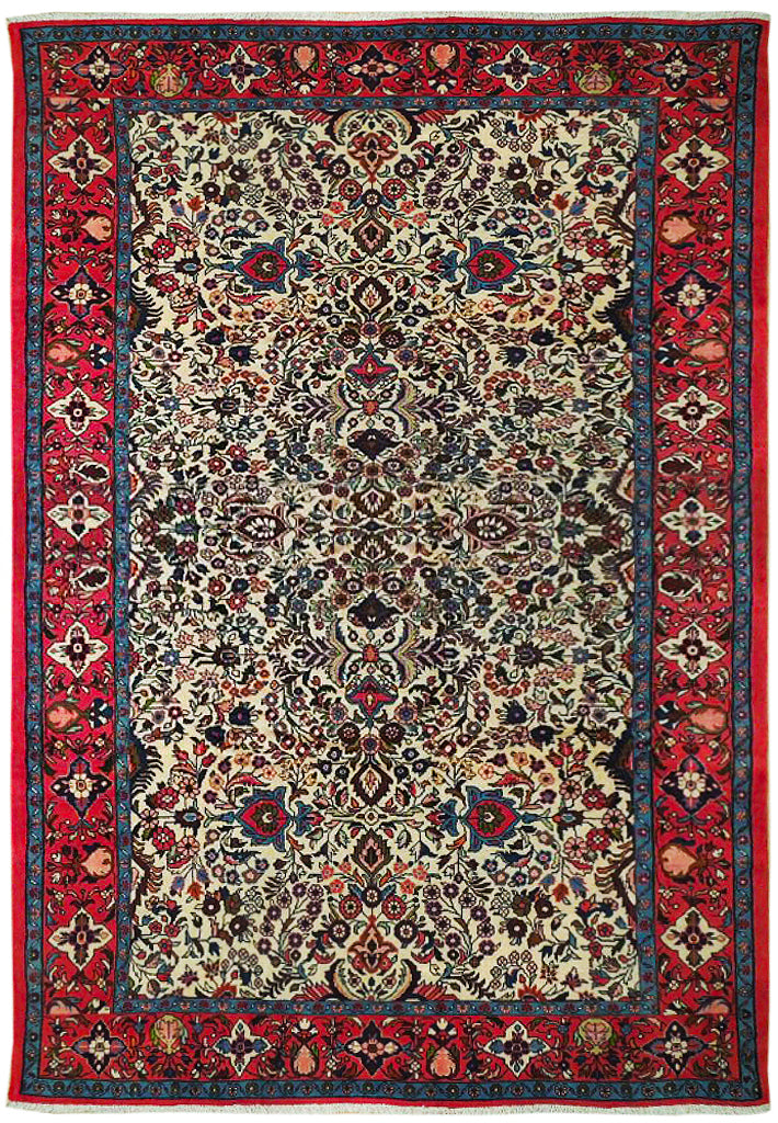 6.7 x 9.10 Ivory Fine Persian Lilihan Bibikabad Rug 72413