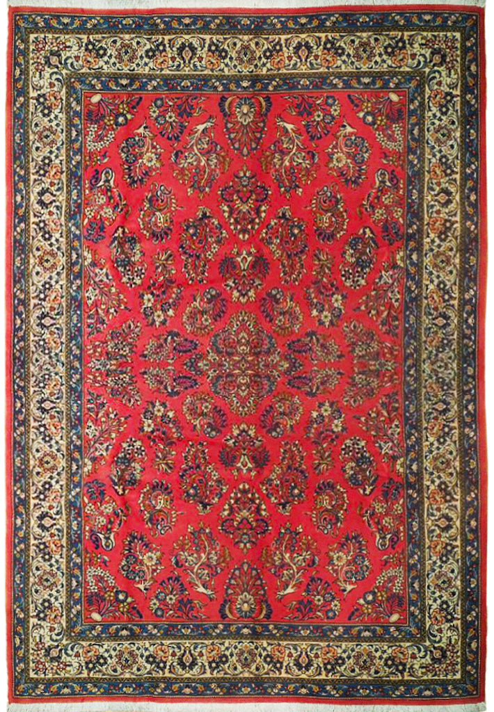 7.3 x 10.3 Pinky Salmon Persian Sarouk Wool Rug 72414