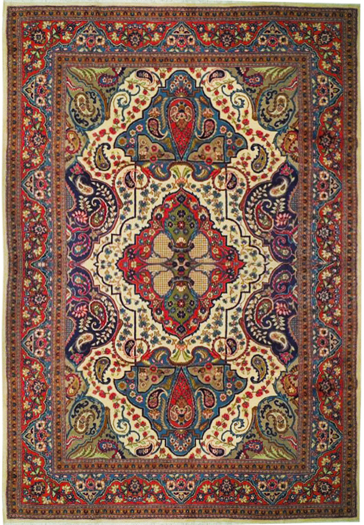 7.10 x 10.2 Ivory Fine Persian Sarouk Rug 72418