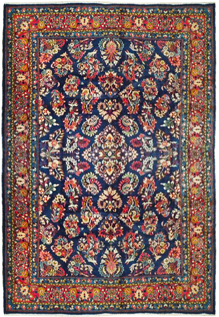 7.2 x 9.10 Navy Blue Fine Persian Sarouk Wool Rug 72420