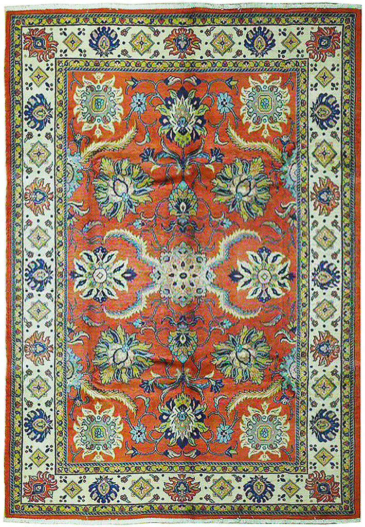 7 x 10.6 Terra Cotta Color Fine Persian Soltanabad Mahal Rug 72423