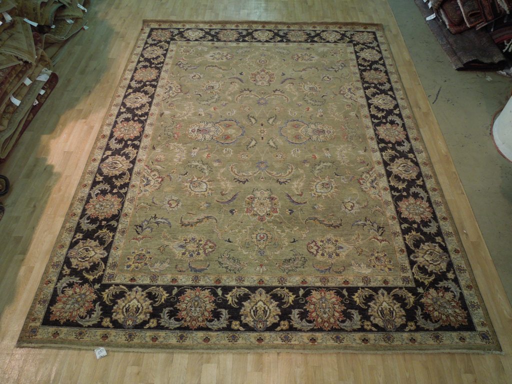 9.1 x 12 Green Vegetable Dyed Chobi Rug #B-72582