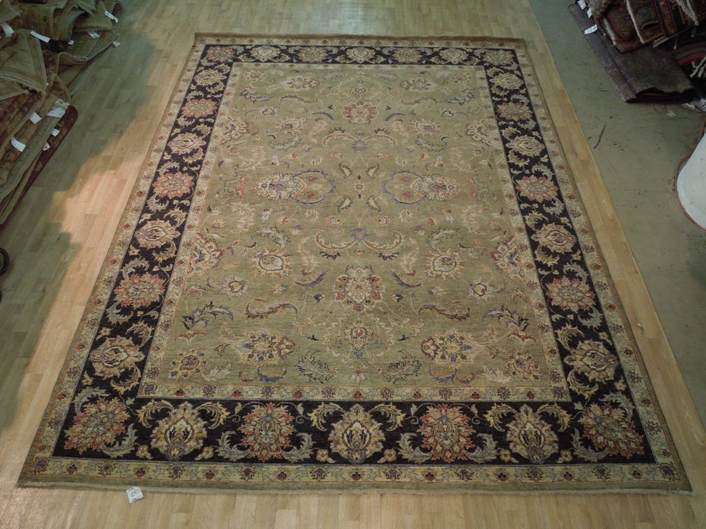 9.1 x 12 Green Vegetable Dyed Chobi Rug #B-72582