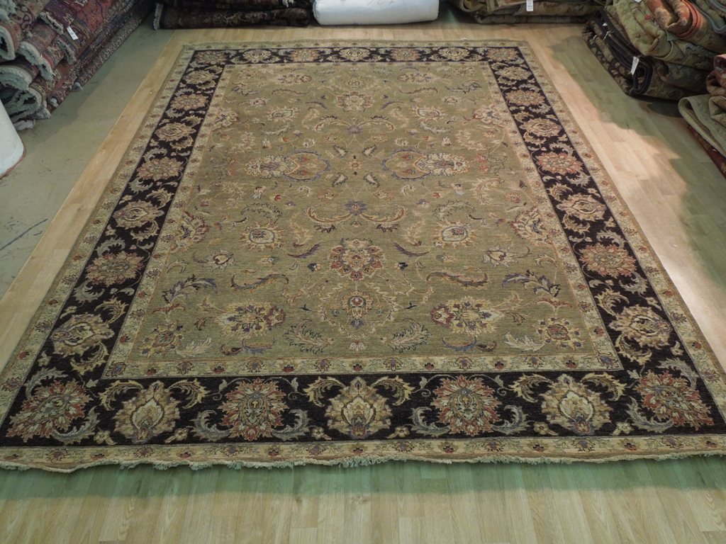 9.1 x 12 Green Vegetable Dyed Chobi Rug #B-72582