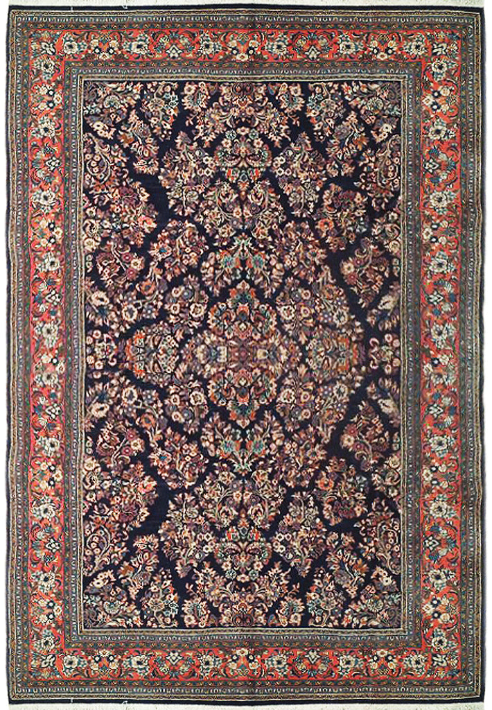 6.8 x 9.8 Navy Blue Fine Persian Sarouk Rug 72724