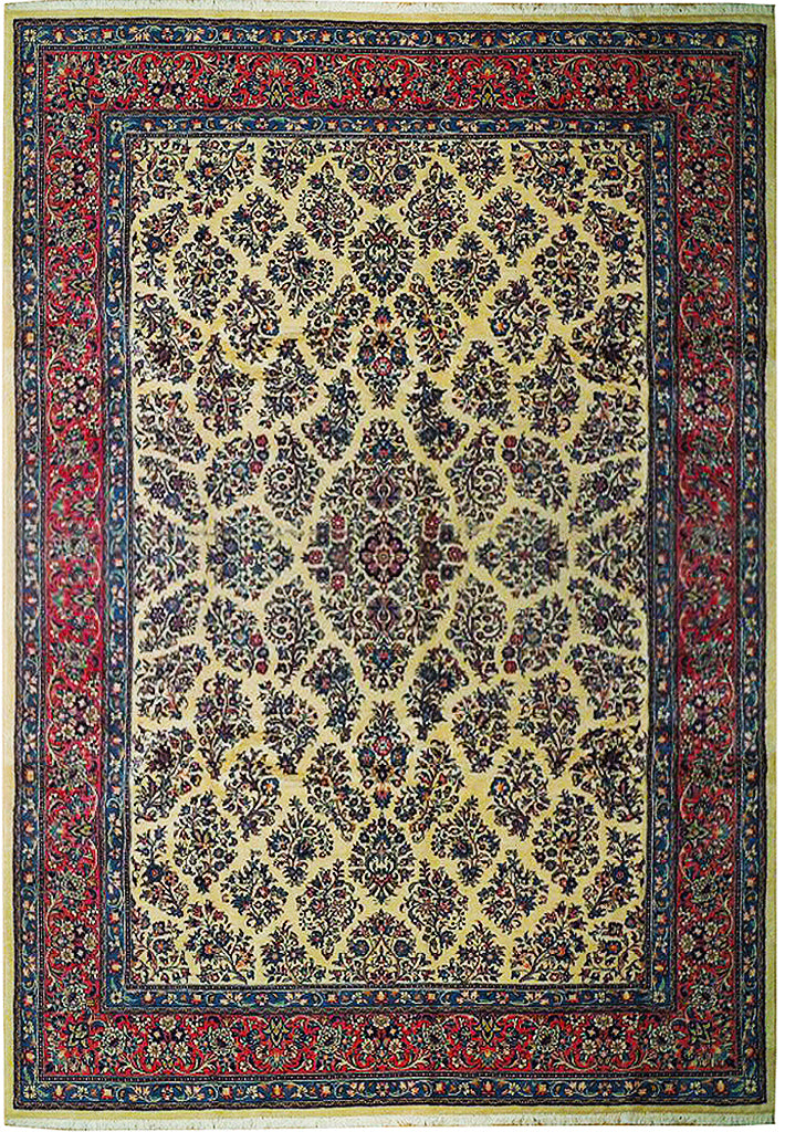 7 x 9.8 Ivory Fine Wool Persian Sarouk Rug 72747