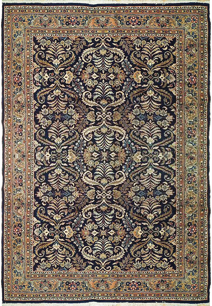 6.9 x 9.10 Dark Blue Fine Wool Persian Sarouk Lilihan Rug 72758