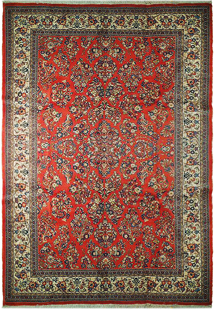 7 x 11.2 CORAL RED Fine Persian Sarouk Rug 72760